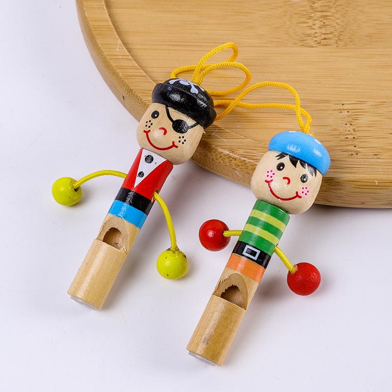 Cartoon Wooden Pirate Whistle Toy - Children's Wind Instrument for Babies, Kids, and Kindergarten Prizes