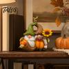 Decorative Crafts for Fall Gnome Ornament, Resin Autumn Harvest Figurines with Pumpkin And Collectible Couple Sunflower Decor Thanksgiving Halloween,