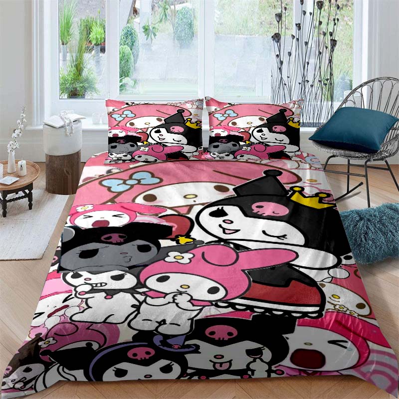 New Kuromi-themed Three-piece Bedding Set, Including Duvet Cover and Pillowcases, But Without Filling. A Great Holiday Gift.