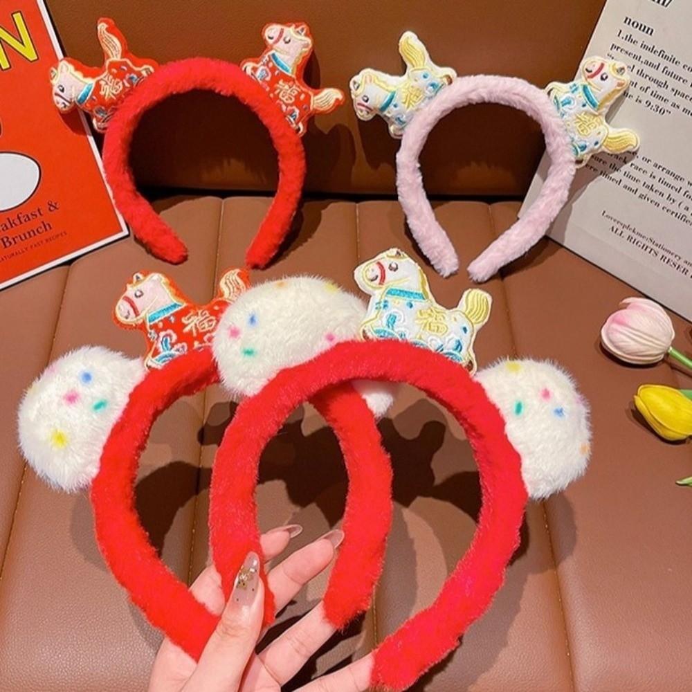 Cartoon New Year Headband Mascot New Year Headpiece Creative Horse Hair Hoop  Party Decoration