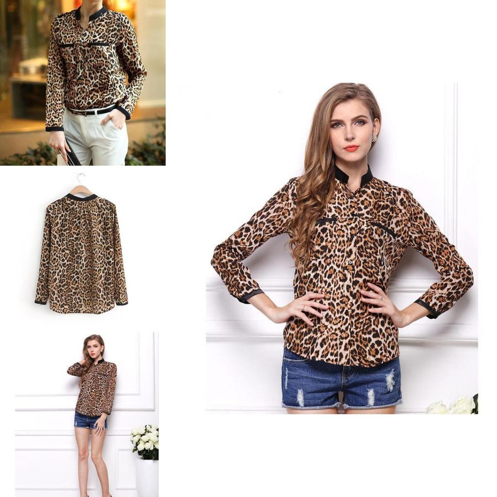 Wonderful New Women Leopard Print Chiffon Long Sleeve Slim Casual Blouse For Elegant Style
