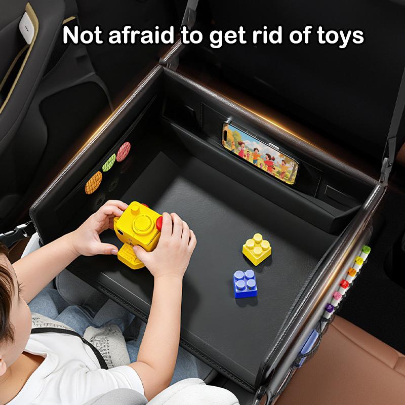 Kids Travel Tray PU Leather Activity Table | Carseat Lap Desk Organizer With Tablet Holder Stand, Snack Cup Child Laptop Bed