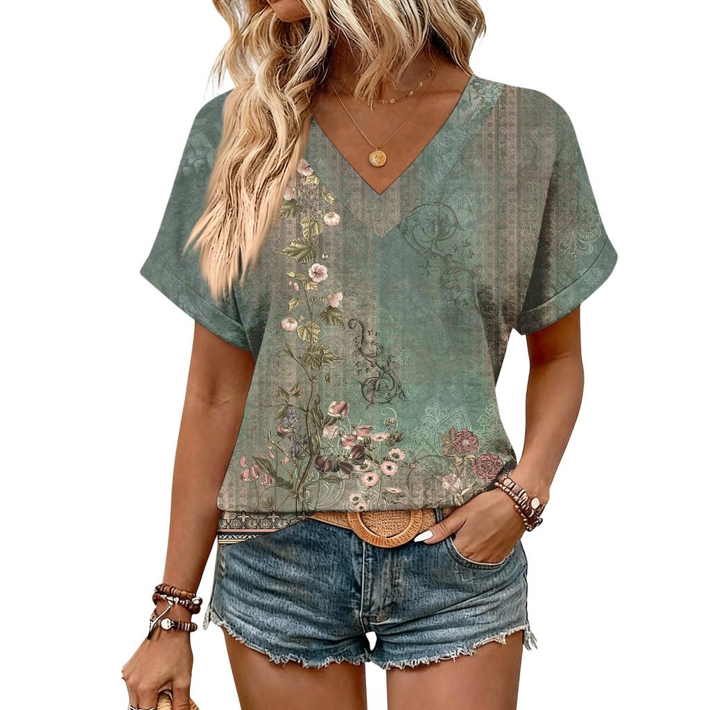 Womens Summer Tops  Short Sleeve V Neck Shirts Casual Dressy  Summer Blouses Tunic Top