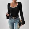 New Solid Color Long-sleeved Pullover Knitted Slim Fashionable and Sexy Low-necked Women's Clothing