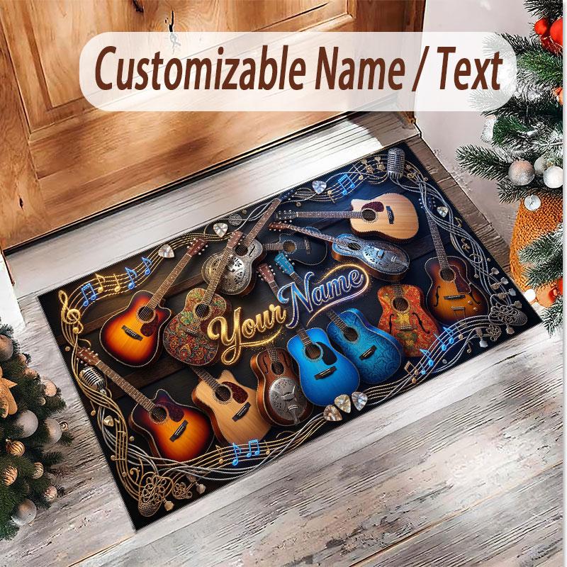 Tappeto Morbido in Velluto di Cristallo a Tema Chitarra Musicale Stampa Personalizzata con Nome e Testo Tappeto Antiscivolo per Camera da Letto Soggiorno