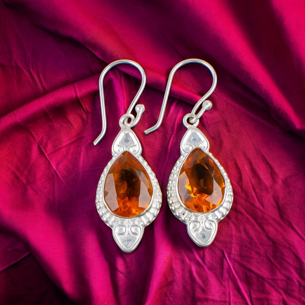 Piatră prețioasă Citrin Argint Sterling 925 Bijuterii Handmade Cercei 1.80" Pentru Femei EE-42-1