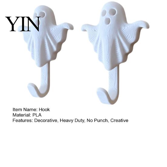 Minimalist White Hook 2Pcs 3D Printed Halloween Ghost Wall Hook, Decorative Hanger for Space Saving Organizer Hats Towels Keys, Creative Storage