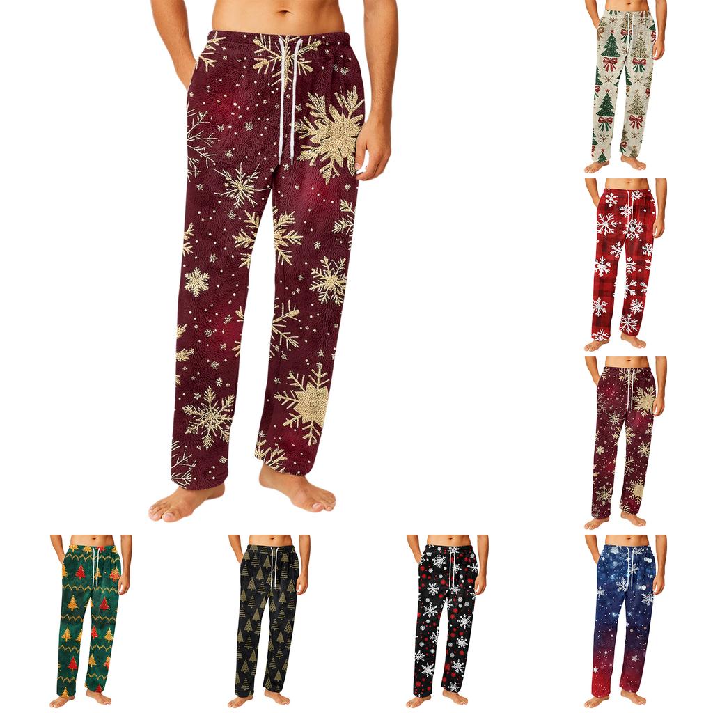 Men's Drawstring Pocket Flannel Pants Homewear Sleep Pants
