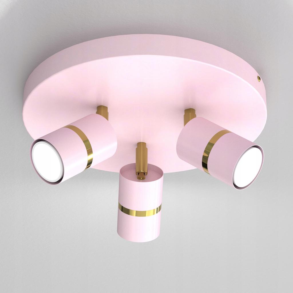 Dziecięca lampa plafon regulowany spot led gu10 złoty różwy dla dziewczynki
