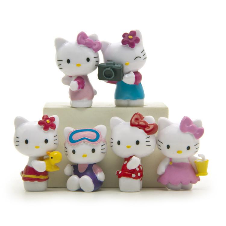 6pcs Hello Kitty Entertainment Scene Mini Model Ornament Set For Gift And Decoration