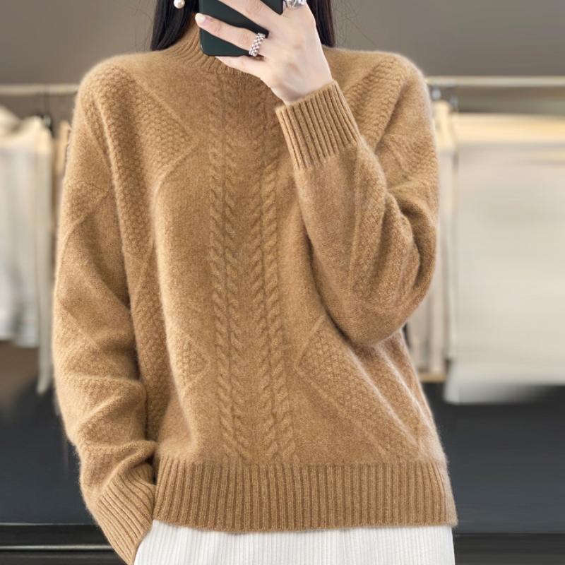 Collapsy Thickened Half-turtleneck Cardigan for Women's Autumn and Winter New Skin-friendly and Warm Sweater Loose and Versatile Base Shirt