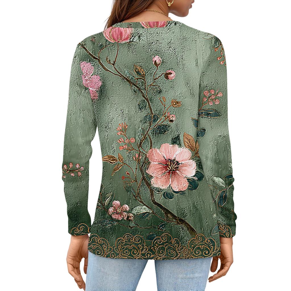 Mote for kvinner Blomstermønstret Hals Langermet Pullovertopp