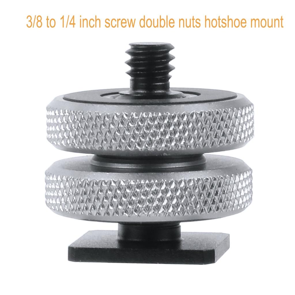 3/8 1/4 Double Nut Single Cold Shoe Tripod Mount to Flash Hot Shoe Screw Adapter for GoPro Hero Action Camera DSLR Photo Studio