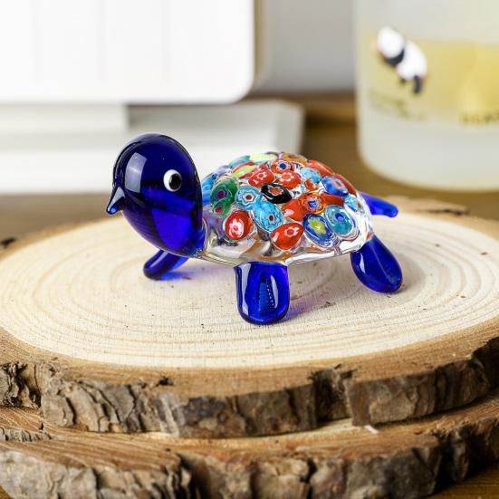 Micro Landscape Glass Accessory Hand Blown Millefiori Turtle Figurine, Mini Colorful Tortoise Statue, Cute Decorative Animal Collectible Cartoon