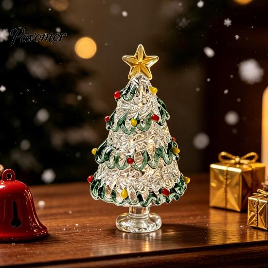 Decorative Glass Art for Shelves Glazed Christmas Tree Figurine, Pulled Wire Desk Decor, Colorful Home Mini Holiday Tabletop Ornament Car Home, Unique