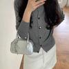 Mini Korean PU Leather Bag for Women  Silver Bowling Shoulder Bag  Girls Crossbody Bag  Fashion  Summer  New