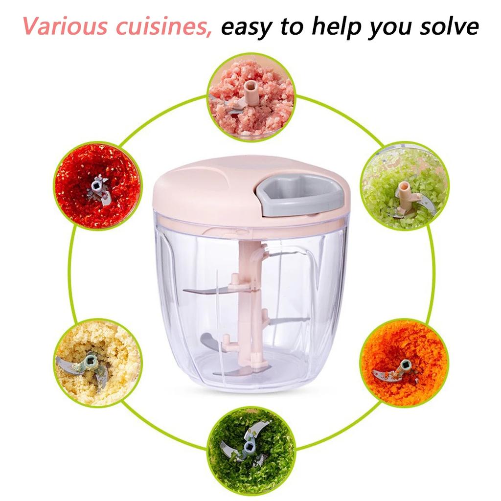 Picadora de ajo PICADORA DE CARNE Manual de 500/900ML, trituradora de prensa de ajo giratoria, cortador de cebolla y verduras, accesorios de cocina