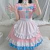 Café Style Cute Lolita Maid Outfit - Pink & Blue Bow Dress for Women