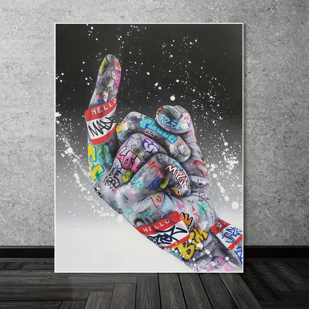 Abstract Hand Canvas Wall Art Painting Graffiti Street Pop Art Love Posters and Print Picture Modern Living Room Home Decoration
