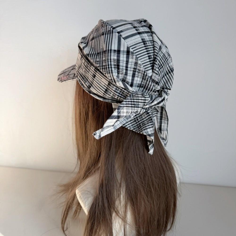 Retro Retro Plaid Sun Hat Contrasting Color Retro Plaid Turban Hat Women's Wear