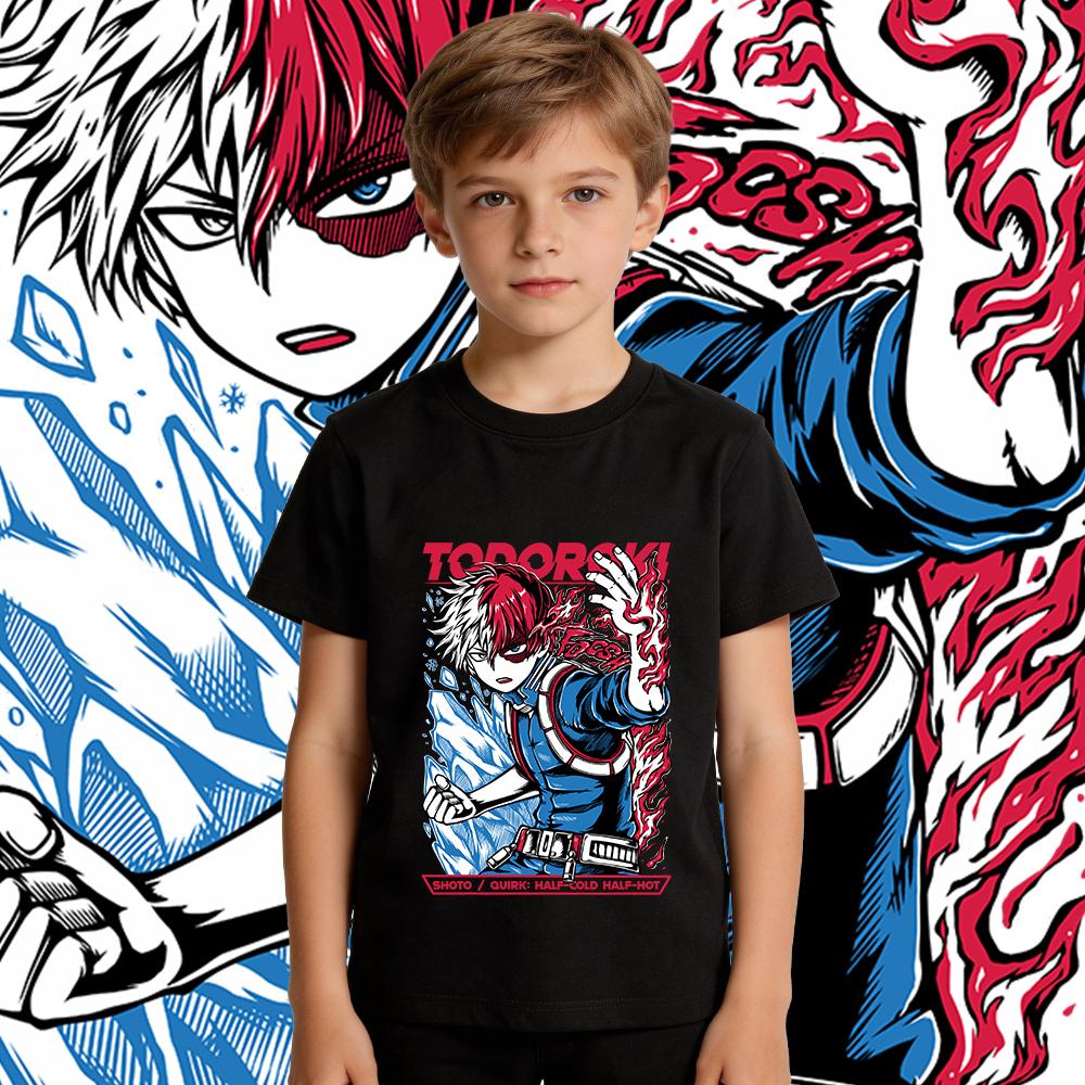 Boys Girls Cotton T Shirt My Hero Academia Shoto Anime Print Kids Casual Short Sleeve Top Soft Breathable Summer Clothing