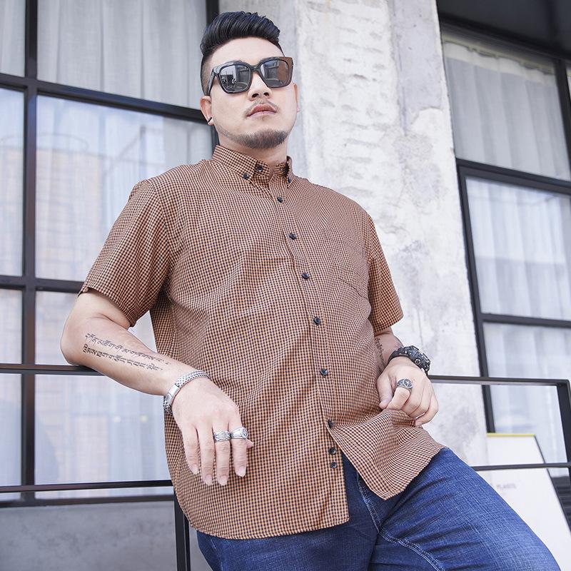 

F2938 Большая клетчатая рубашка Мужская деловая повседневная рубашка Свободная рубашка Fat Man с коротким рукавом Fat Man Shirt Xl -10xl 8XL дубильная кора