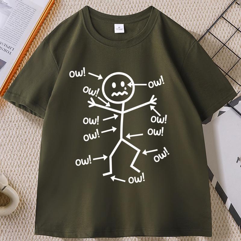 Funny Stick Figure Ow TShirt Sarcastic Pain Humor Graphic Tee Unisex Printed Graphic Tees Streetwear Clothing Unisexs Clothes