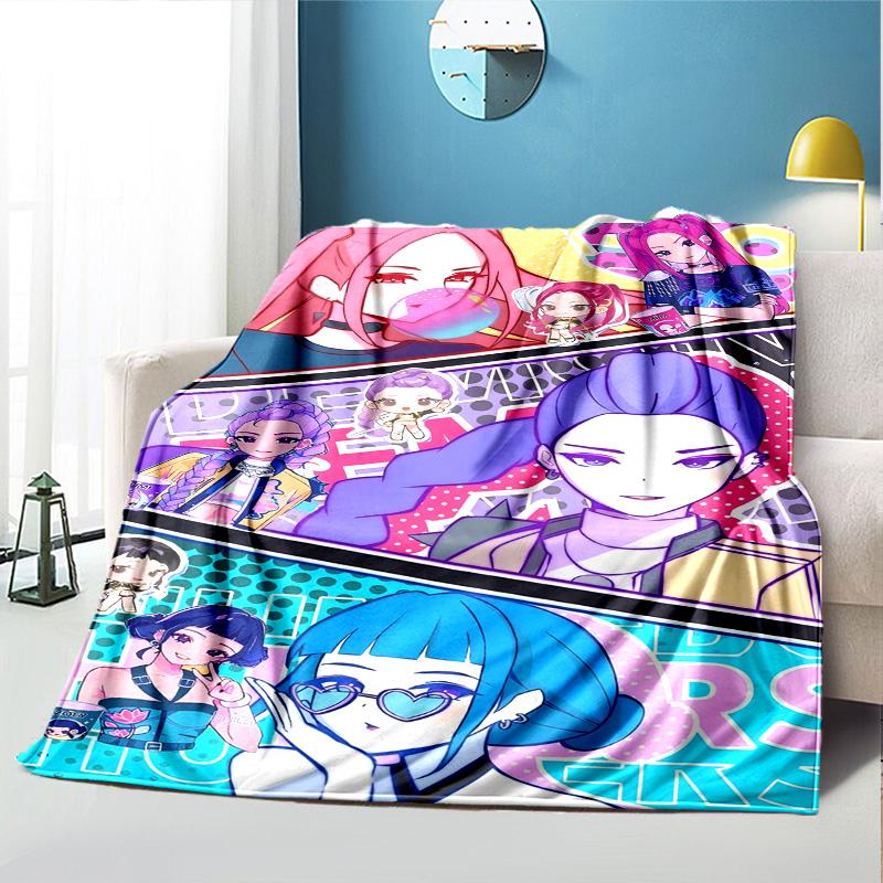 KPop Demon Hunters Pattern Blanket for Home Decoration, Bed, Sofa, Car Travel, Camping, Suitable for All Seasons, Birthday Christmas Gift