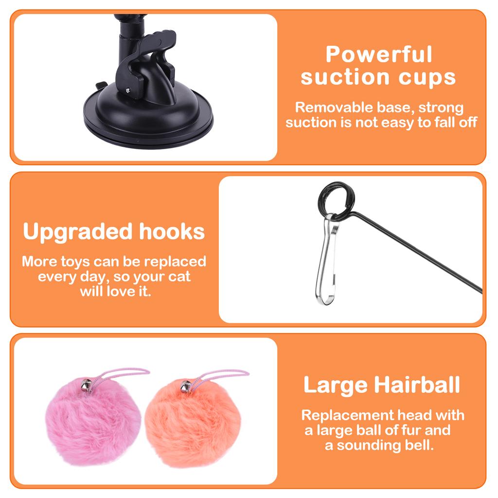 13Pcs Interactive Cat Toy Set Suction Cup Teaser Stick Detachable 22LBS Strong Suction Handfree Feather Toy for Cat Training