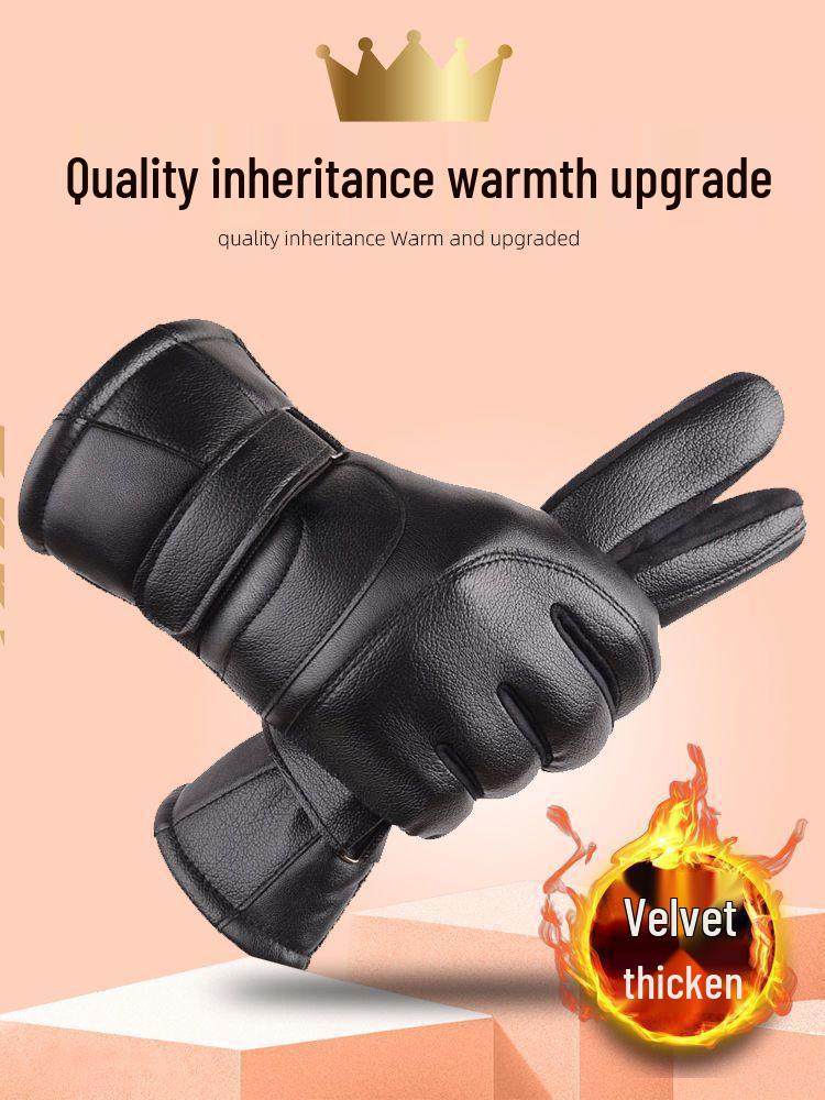 

Мужские ветрозащитные кожаные велосипедные перчатки - Зимние с флисовой подкладкой, сенсорные, морозостойкие