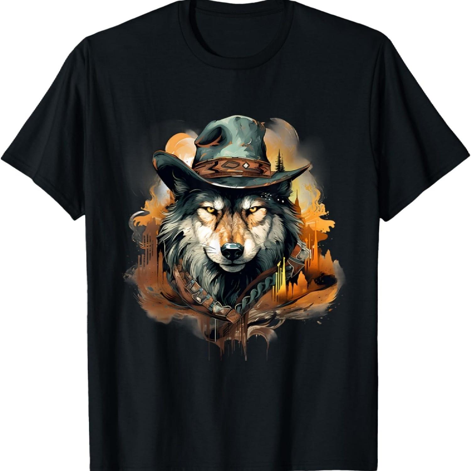 Wolf Animal Art Cowboy Colourful Artwork Animal Lovers T-Shirt S чёрный