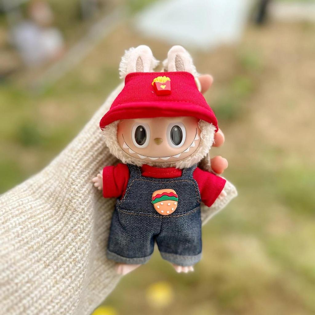 Dukkeklær med hatt, Søt solid motekjole, Klær til 17 cm anheng Labubu