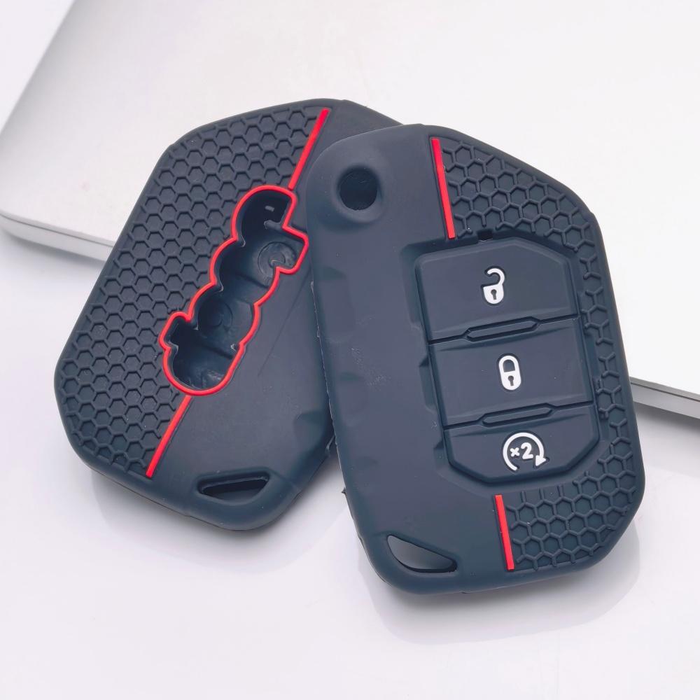 Silicone Key Fob Cover for Jeep Wrangler JL Gladiator JT 2018-2024, for Your Key, 3-button Flip Remote Protector with Anti-Scratch & Anti-Drop Design