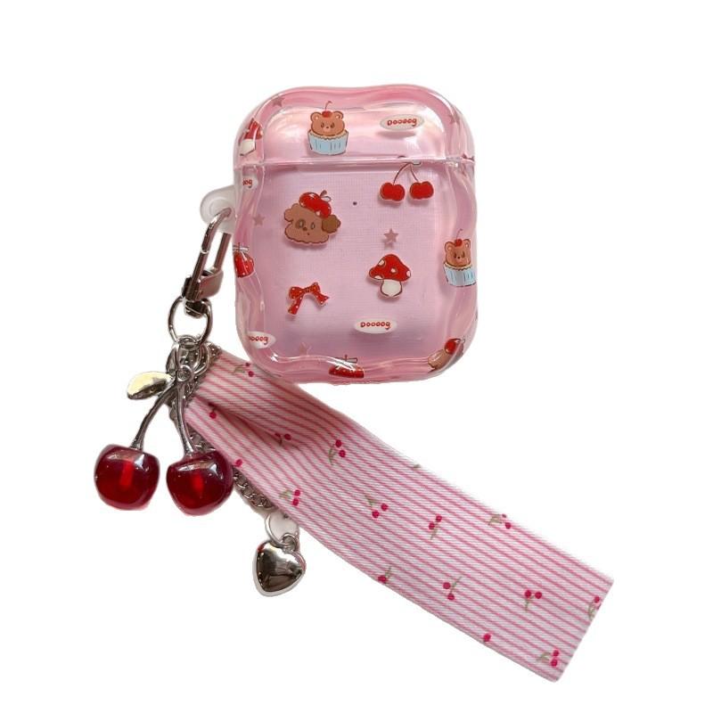 Girl Pink Cherry Puppy for Apple AirPods 1 /1 Wireless Bluetooth Headset Case 1/1 Generation Earphone Cover