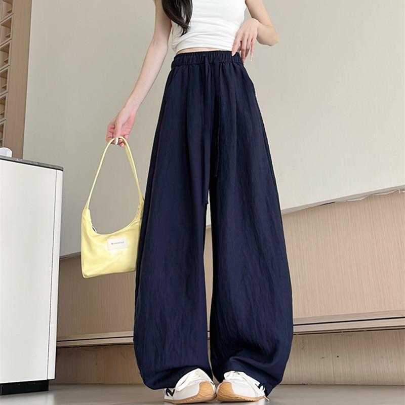 2026 Ice Silk Straight-Leg Loose Cropped Pants - Anti-Wrinkle, Drawstring, Wide Leg Drape S (Weight 80-100 lbs)