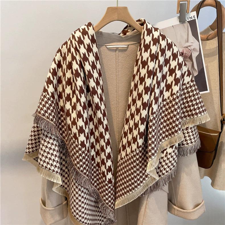 Women's High-Quality Wool Cashmere Scarf: Thick, Warm, Tassel Shawl for Autumn and Winter