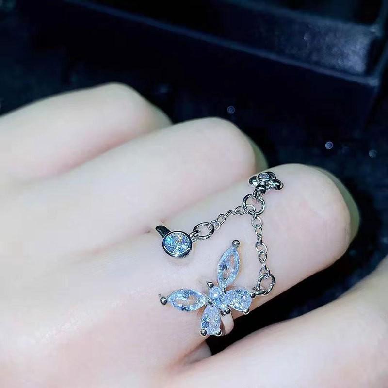 Kuaishou Korean-Style Adjustable Butterfly Chain Ring for Women adjustable open ring