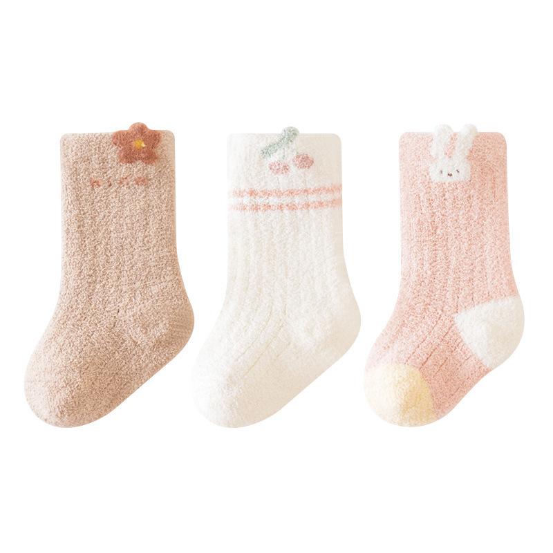 

3 Pairs/Lot Baby Socks Autumn Winter Thick Newborn Socks Coral Velvet Infants Mid Tube Socks Children Socks For Boys And Girls XS(0-6M)