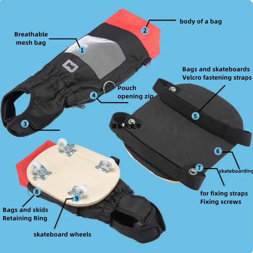 Pet Dog Tow Strap – Scooter Dog Lower Body Towing Bag, Walking Aid For Disabled Dogs With Limb Problems (S/M/L, Red/Blue, With Skateboard)