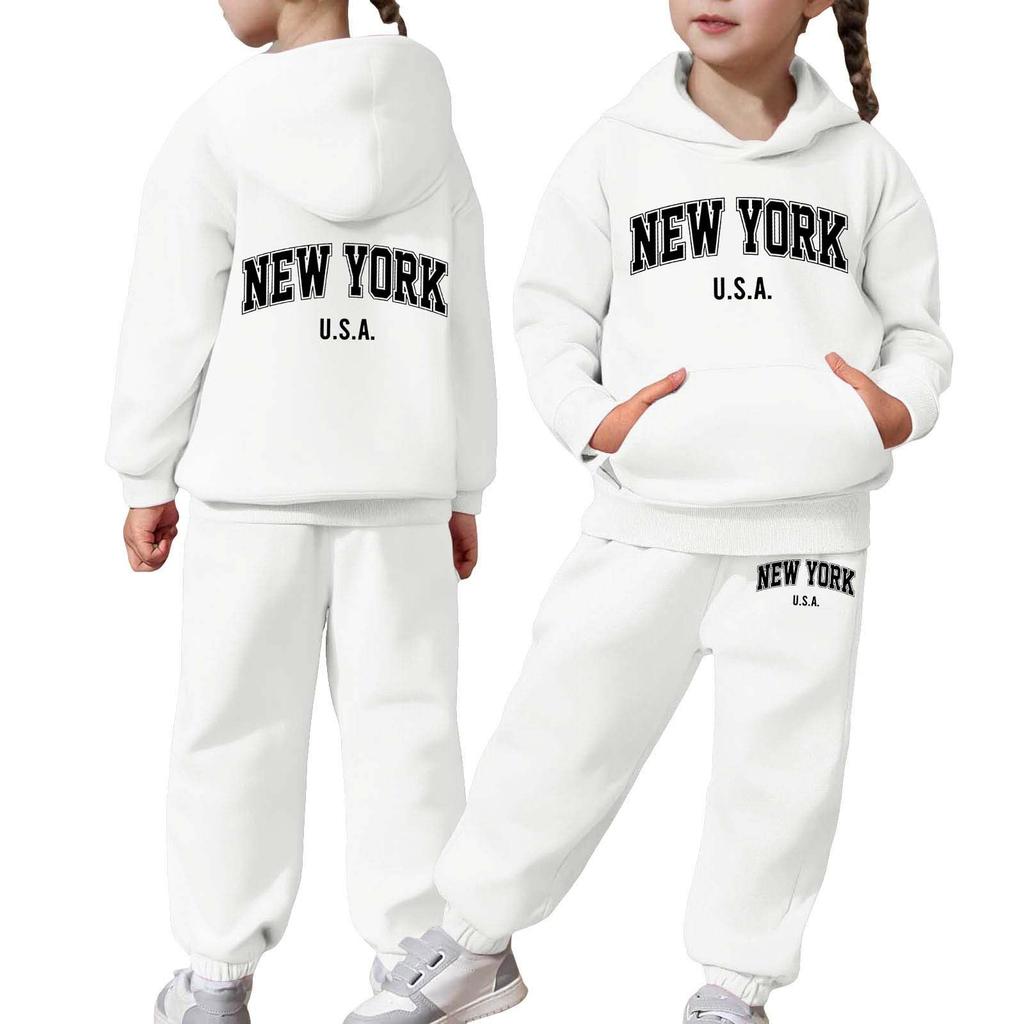 Boys Girls Sweatsuit Clothing Hooded Sweatshirt Jogging Sweatpants Tracksuits Set Fashion Outfit