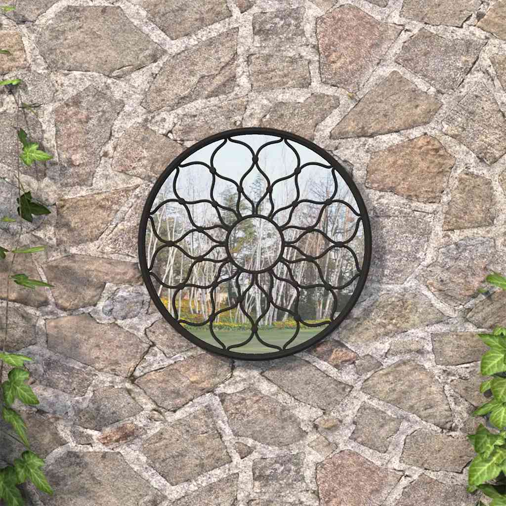 Garden Mirror Black 40x3 Cm Iron Round