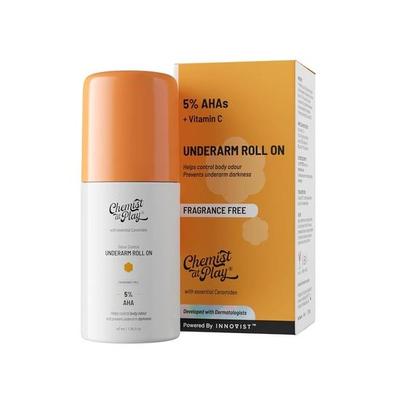 Chemist at Play Roll-On pentru Axile cu 5% AHA, Acid Lactic & 1% Acid Mandelic | Previne Mirosul Corpului, Luminează Pielea & Exfoliază Axila - 40ml