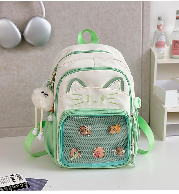 Schoolbag Japanese ins cute cat backpack pain bag transparent large-capacity schoolbag versatile casual shoulder bag