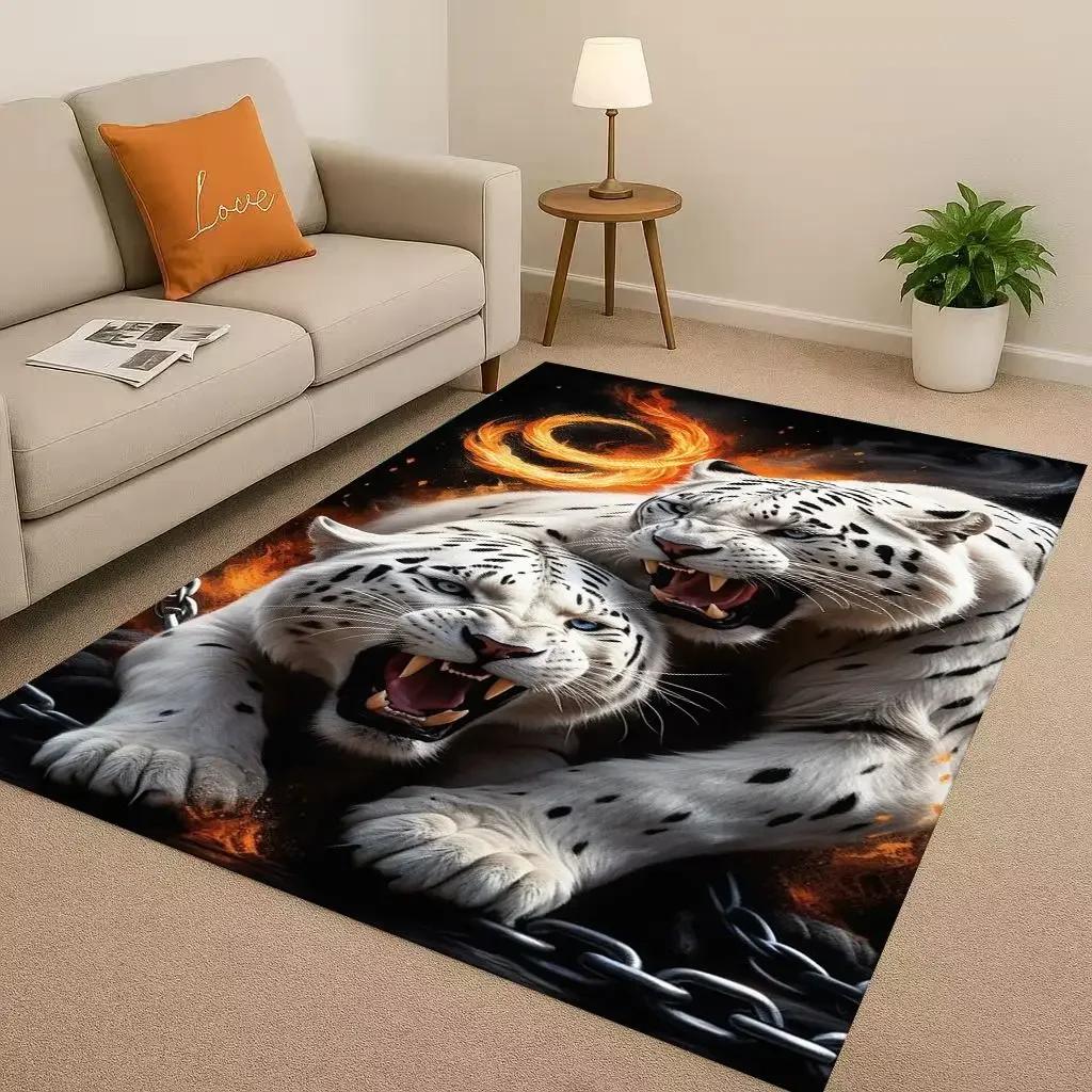 Classic Tiger Lion Beast Art Cartoon Living Room Non-Slip Area Rug Carpet For Bedroom Playroom Sofa,Home Decor Doormat Gift