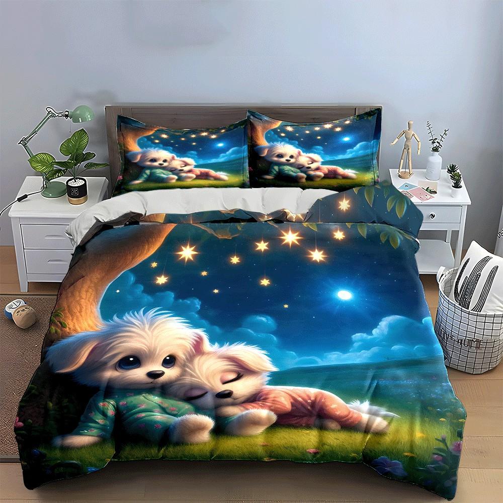 Cozy Puppy Pajamas Set Outdoors Exquisite Three-Piece Bedding Set Gift For Kids And Adults