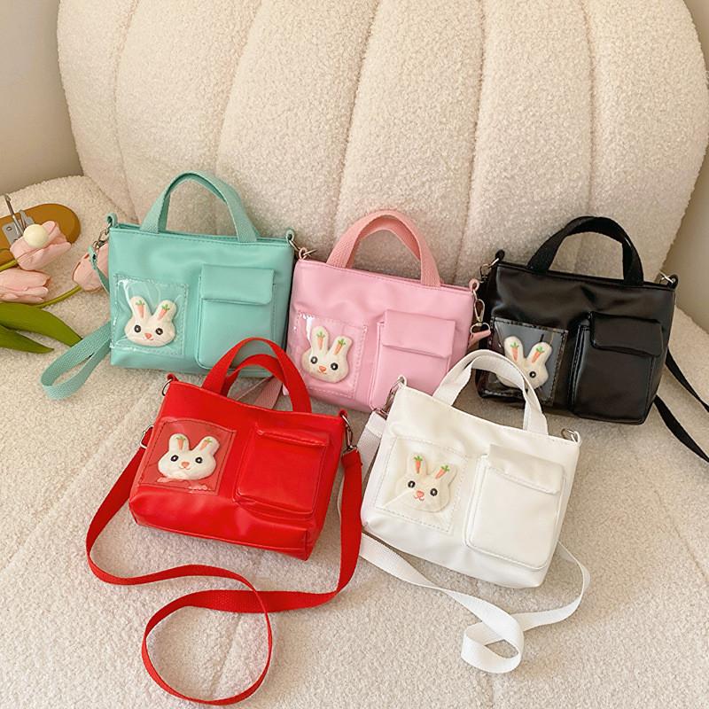 Solid Color Simple With Cute Cartoon Rabbit Decoration Children Bag Shoulder