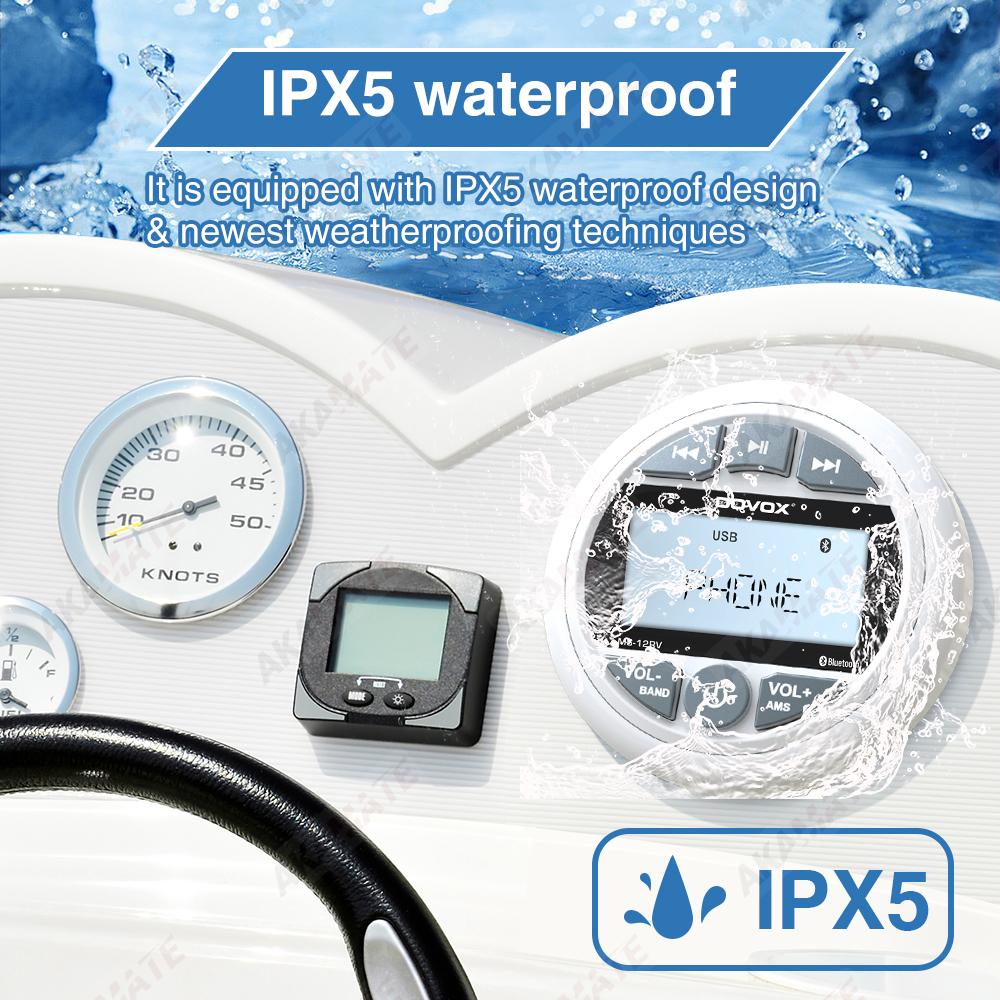AKAMATE Boat Radio MP3 Marine Media Player FM AM Radio Receiver Waterproof Bluetooth AUX USB Widely for ATV UTV SPA RZR Stereo