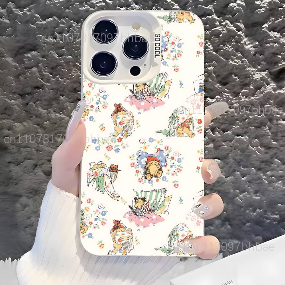 P-PaddingtonS Bear Cute For iPhone 17,16,15,14,13,12,X,8,Pro,Max,Plus,SE4,Air,Mini Anti-Slip Design White IMD Matte Case