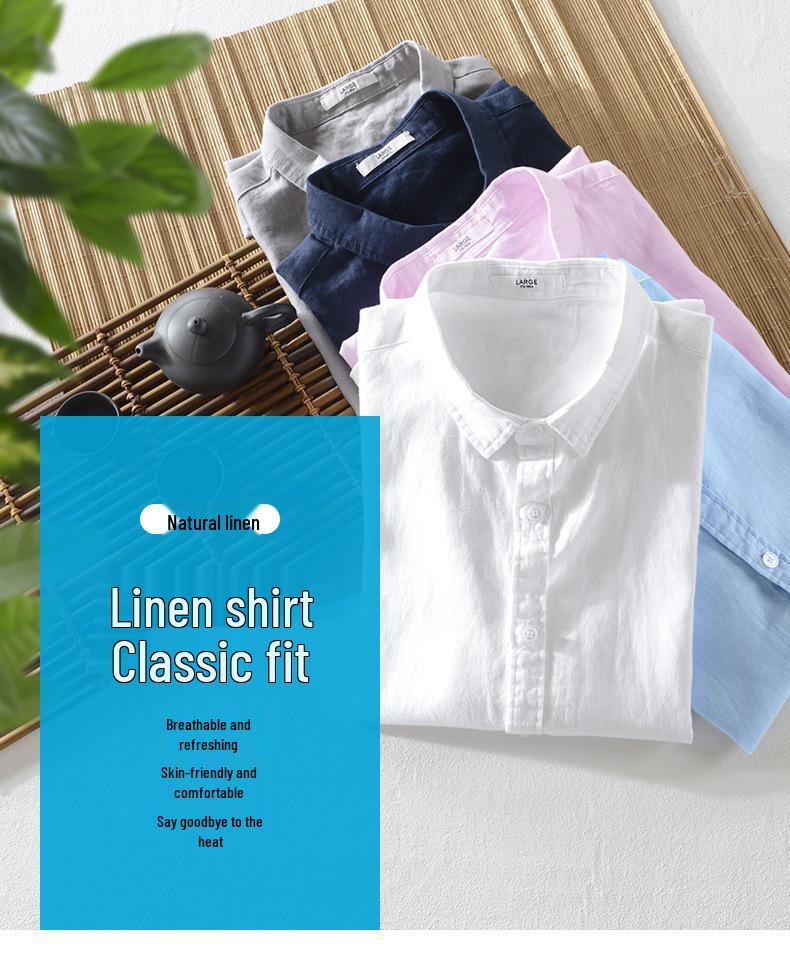 Men's White Cotton Linen Short-Sleeve Shirt - Casual Summer Wear