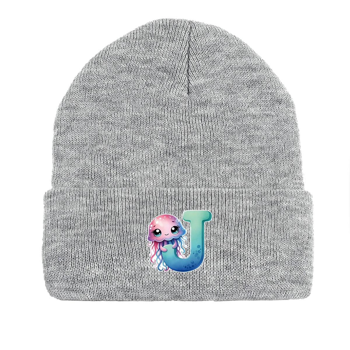 

1 шт., вязаная шапка с буквами алфавита от A до Z и принтом животных, 260 вязаных шапок на выбор, для мужчин и женщин as the picture серый